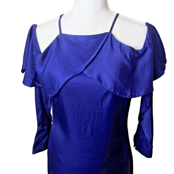 ST Studio Woman's Blue Mini Open Shoulder Ruffle Dress Size 34 (S) - Picture 6 of 14